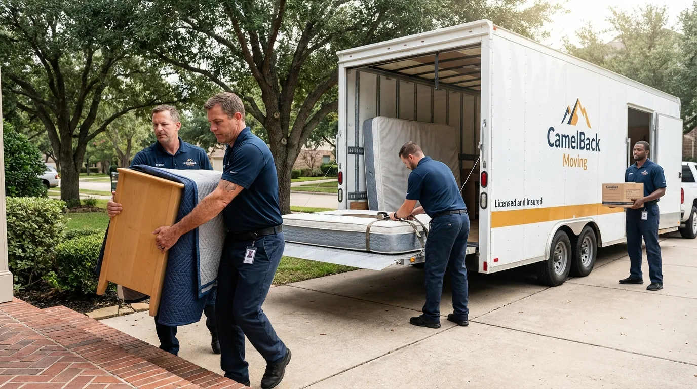 Crew loading residential truck for cross-state move from Wales, WI