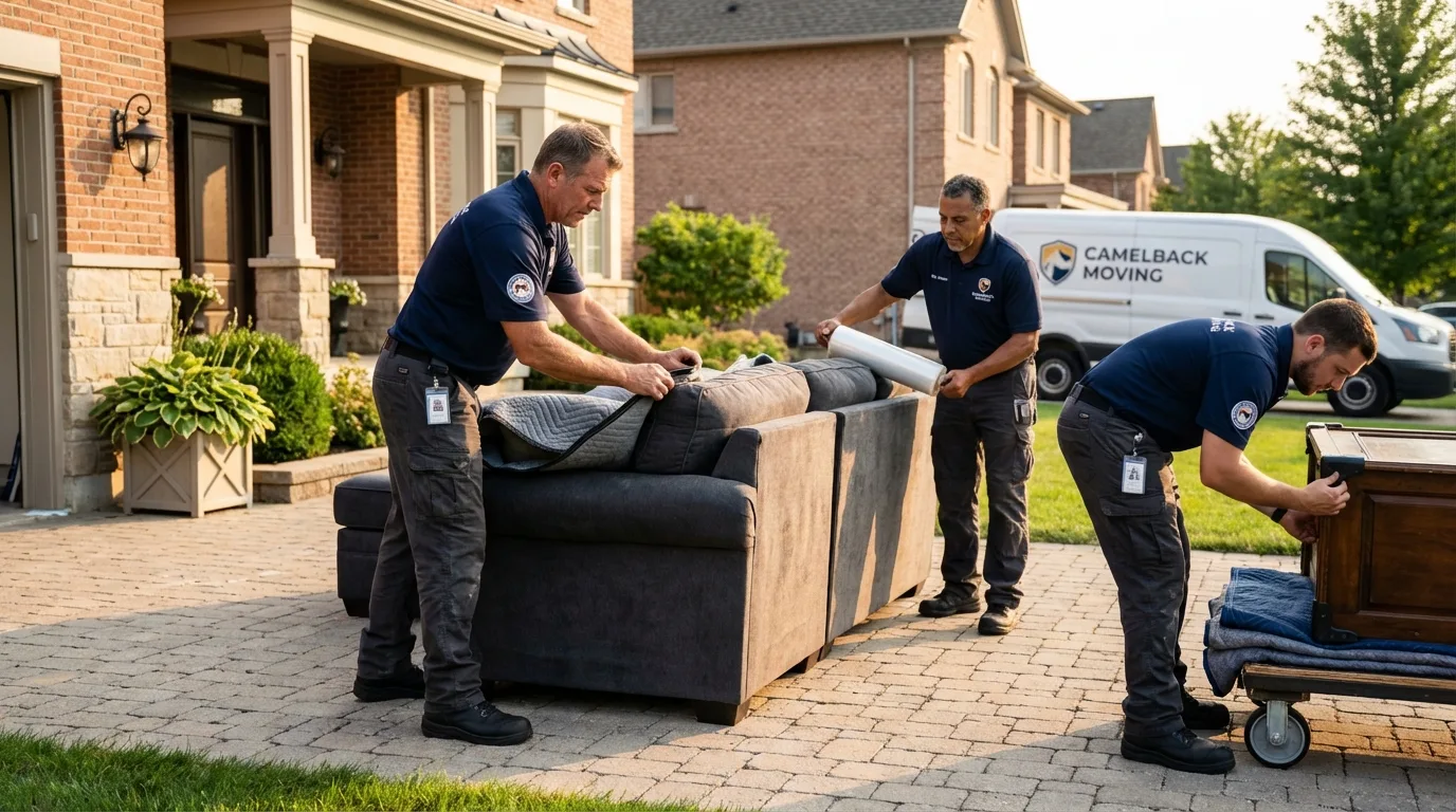 Large estate moving crew wrapping furniture in Wales, WI